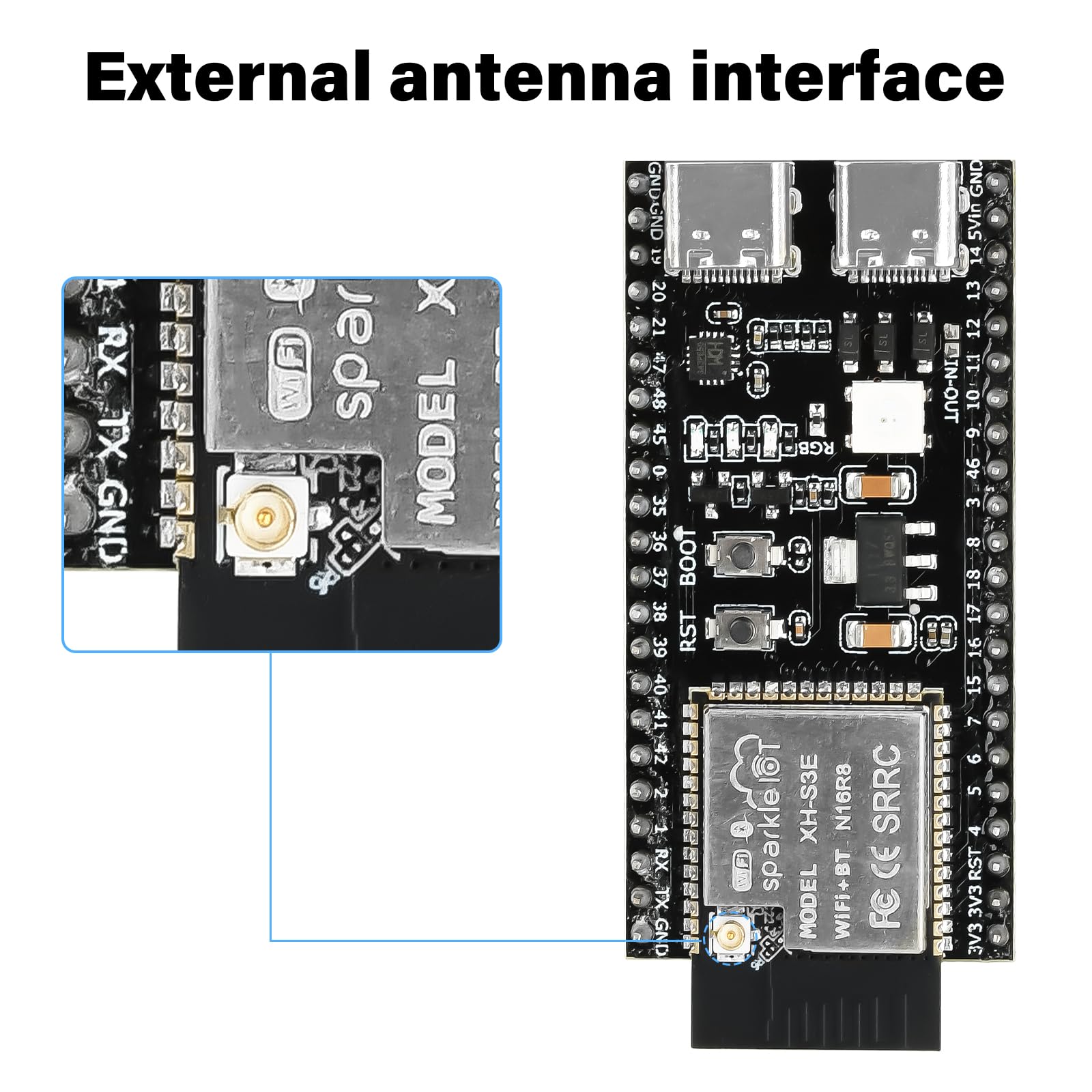Heemol ESP32 S3 N16R8 DevKitC-1 moduły, do ESP32 S3 z WiFi, Bluetooth 5.0 do Arduino, USB C, antena z anteną 2,4 G + antena IPEX