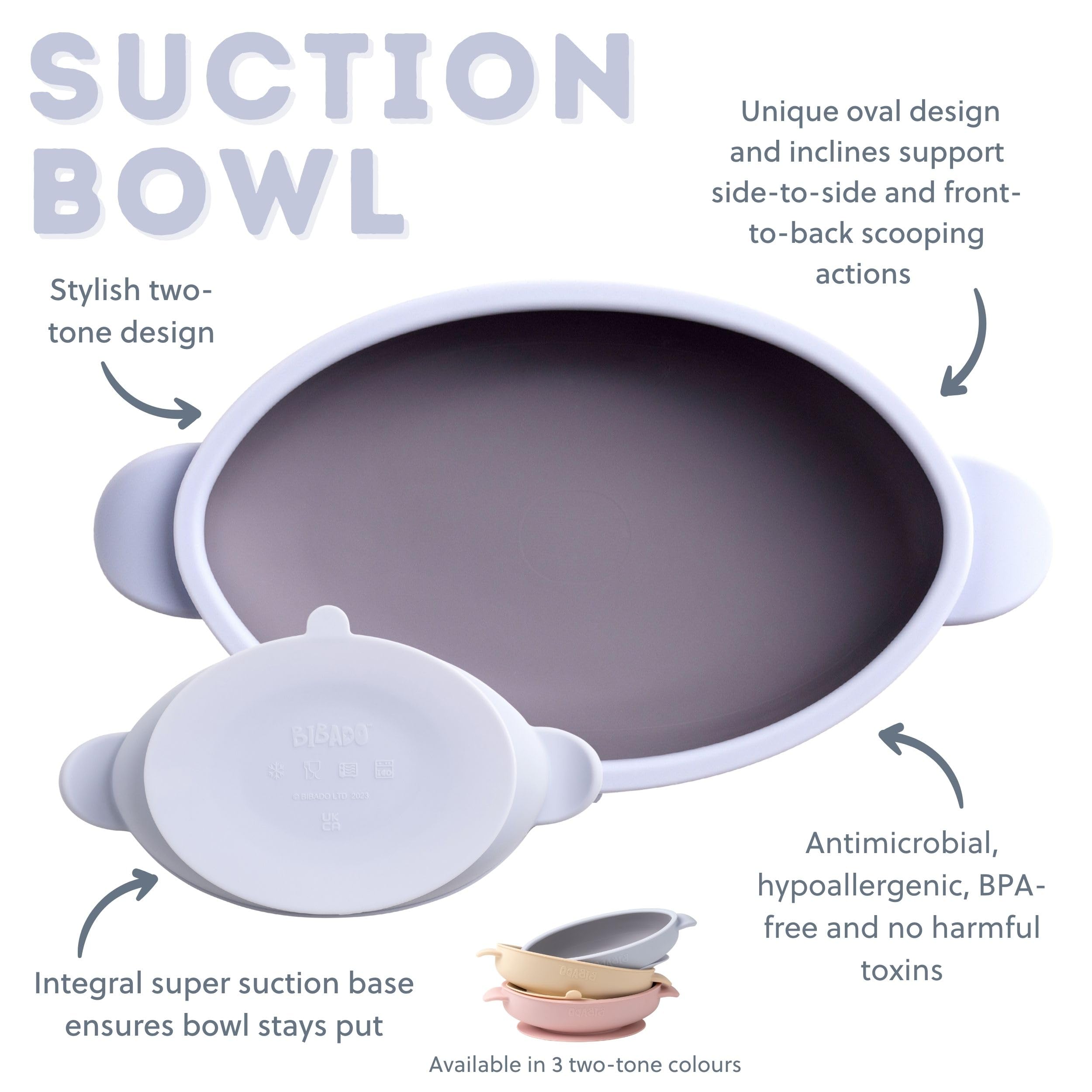 BIBaDO, Silicone Baby Bowl (Mist), Stay Put Suction Bowl, Oval Shape, First Meals & Snacks, Durable - Image 4