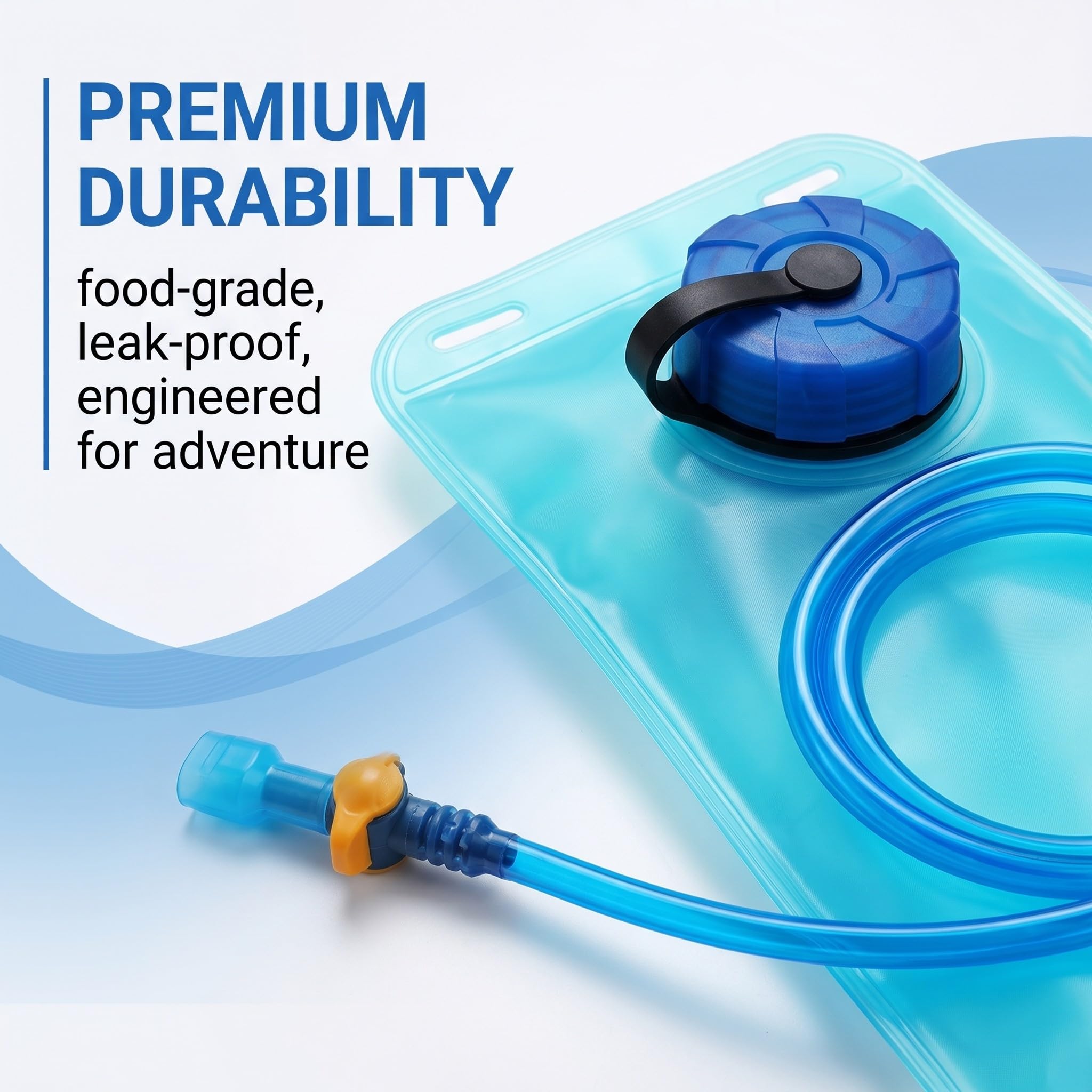 Sacca idratazione 2L, sacca acqua zaino, hydration bladder 2 litri, serbatoio acqua con tubo, camel bag ciclismo trekking corsa, sacca acqua outdoor allenamento, blu trasparente