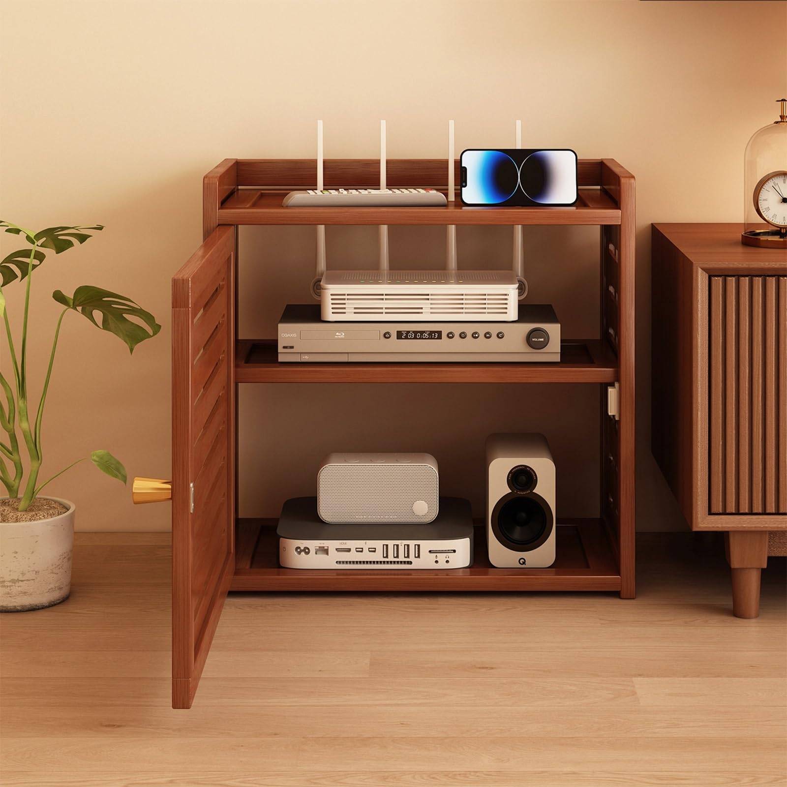 Armadio di archiviazione router WiFi, organizer a doppio strato per modem, presa multipla e gestione dei cavi, ideale per uso domestico e ufficio