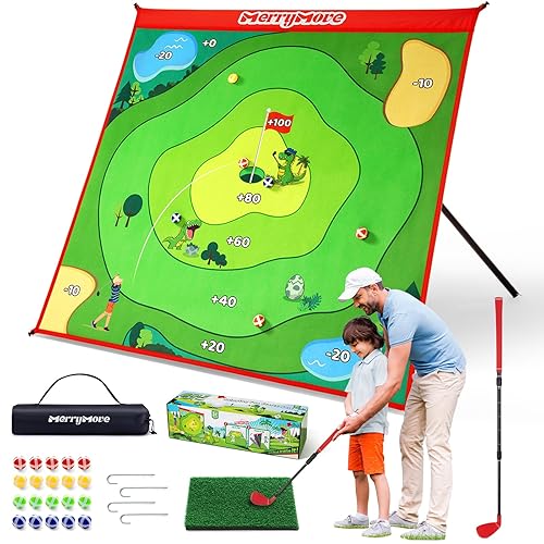 Golf Chipping Game Set: Large Chipping Mat, 1 Adjustable Club,