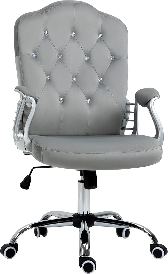 Vinsetto Office Chair, Velvet Computer Chair, Button Tufted Desk Chair with Swivel Wheels