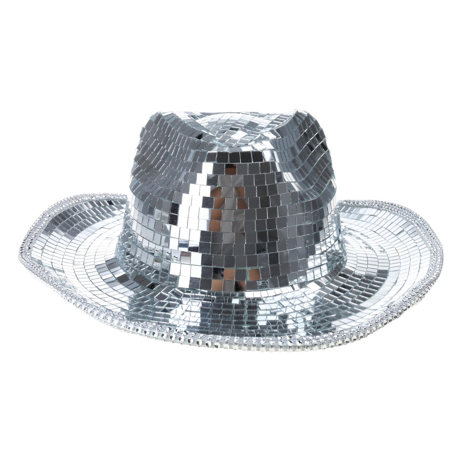 Morain Cappello da cowboy, cappello per dj, cappello da festa con paillettes, per palcoscenico, club, feste, danza, Fondo con vetro, 3-4