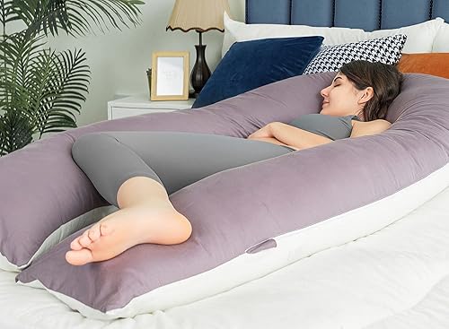 Miniatura 6 de QUEEN ROSE Almohada de embarazo con forma de U, soporte para espalda, cuello, cabeza con funda de terciopelo