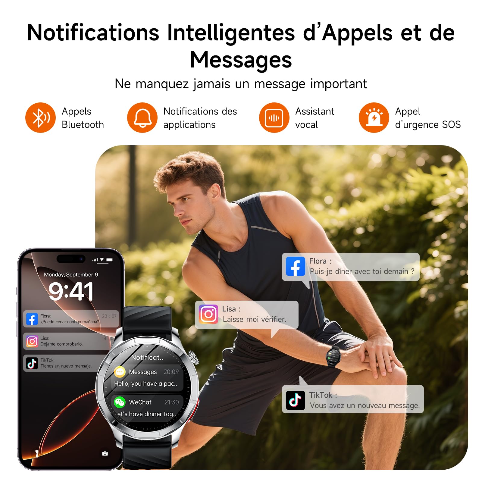 2026 Nouv’ Montre Connectée Homme avec ECG+HRV/Pressιon artérιelle/IMC | 1,43" AMOLED Smartwatch avec Fonction SOS,24/7 Fréquence Cardiaque/SpO2/Sommeil Monitor, IP68 pour Android/iOS