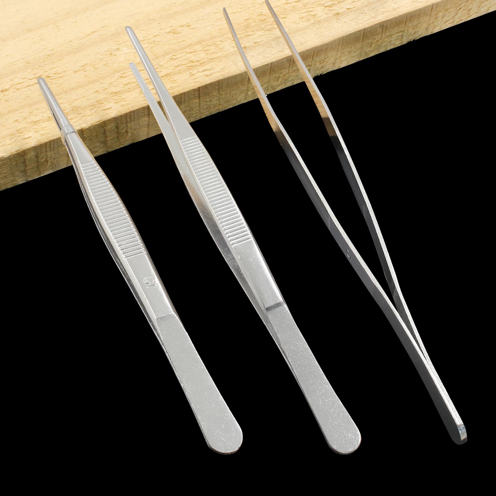Juego de 3 pinzas de acero inoxidable para alimentos, pinzas de cocina, pinzas culinarias, pinzas de chef finas para cocina, decoración de cocina (8, 10 y 12 pulgadas)
