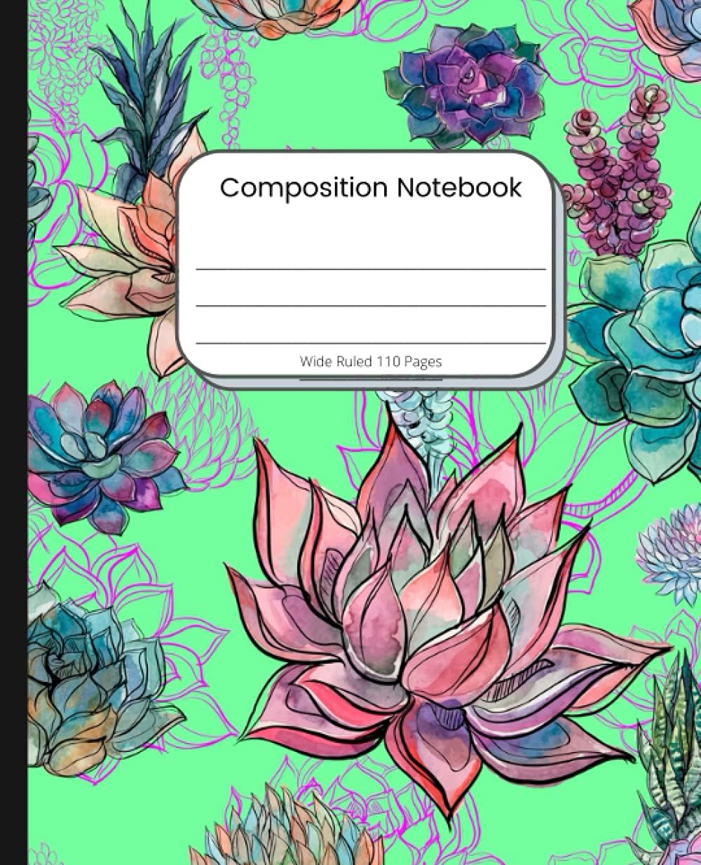 Succulent Composition Notebook: Wide Ruled Notebook| Lined Journal for Kids, Teens, Students, Girls for Back to School Watercolor Succulents Pattern Paperback