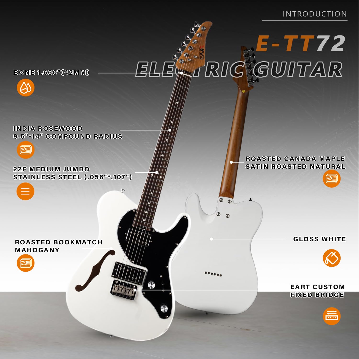 EART Guitarras E-TT Semi Hollow Humbucker Pickups Puente Fijo Guitarras Eléctricas Blanco