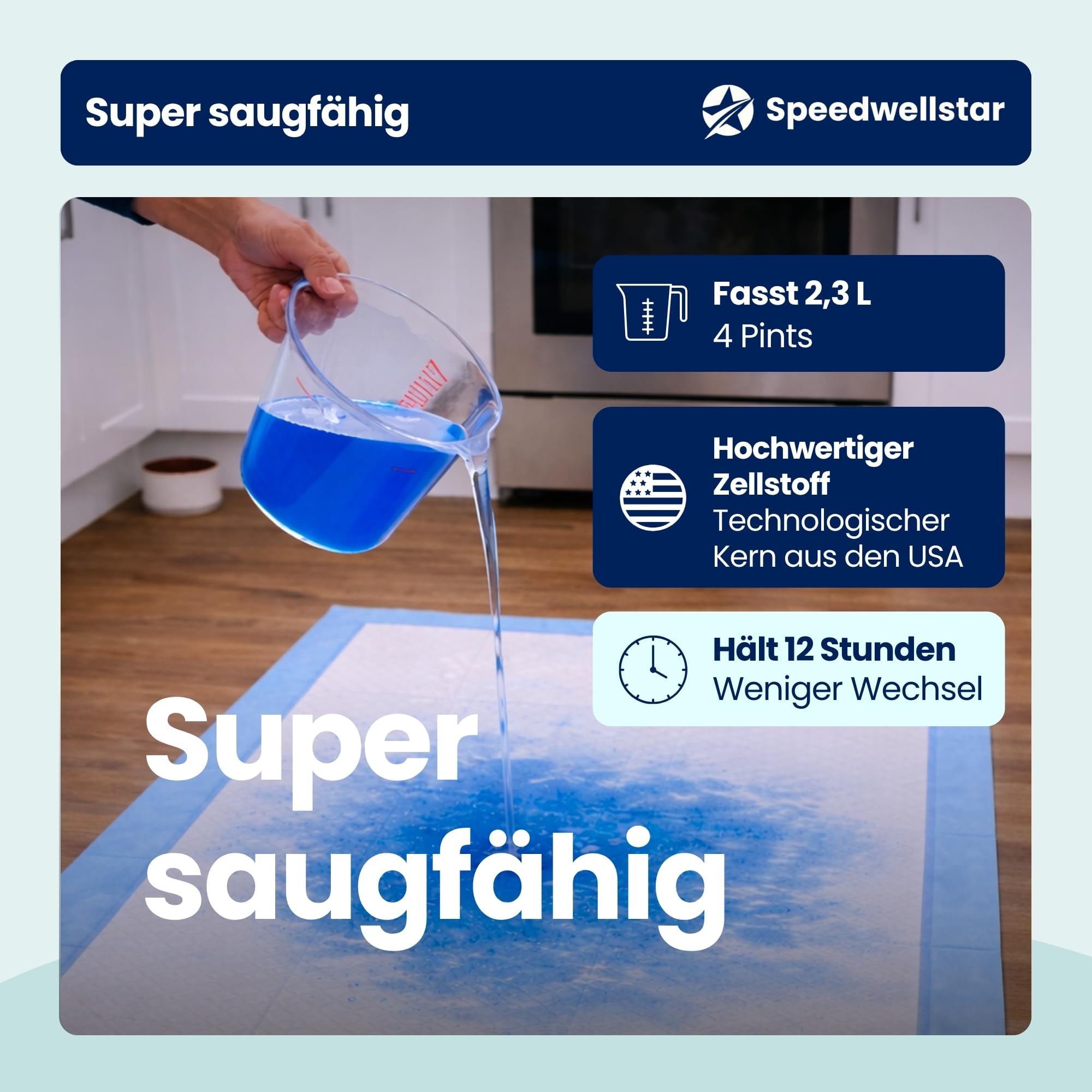 Speedwellstar Extra große Welpen- und Hundetrainingsunterlagen, 150 x 80 cm, 2300 ml, Auslaufsicher, Schnell trocknend & rutschfest, Toiletten- und Trainingspads für Hunde und Haustiere – 20 Stück