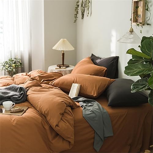 Miniatura 2 de YASMENG Juego de funda de edredón de 3 piezas, tamaño King, color naranja quemado, terracota, moderno, color marrón óxido, funda de edredón de