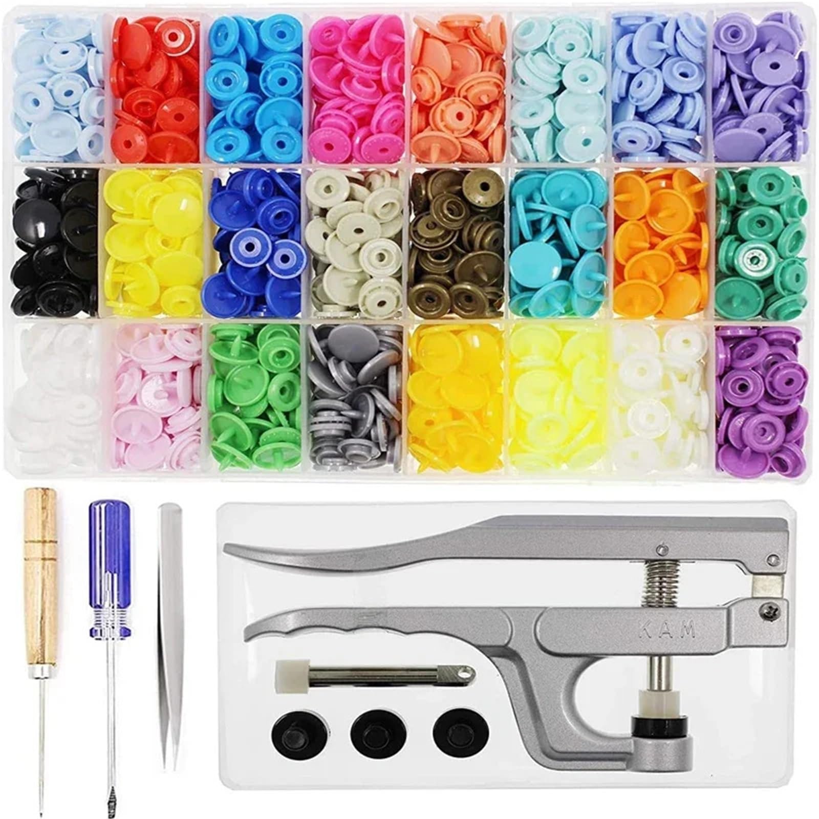 Press Studs Snap No-Sew Snaps Buttons Snap Pliers Starter Fasteners Kit T5 Snap Plastic Fasteners Punch Closures for Diaper Bibs Crafts Cloth