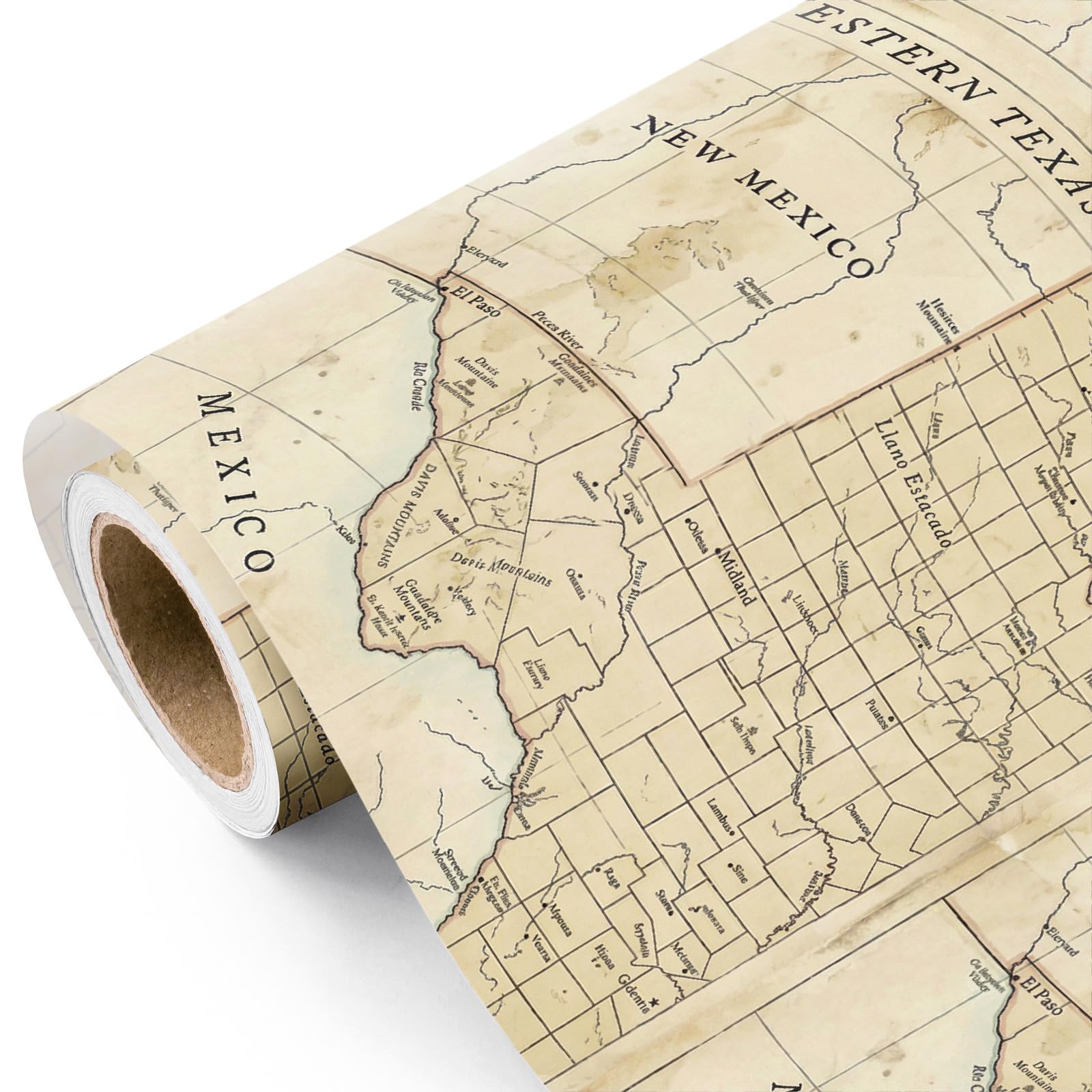 WRAPAHOLIC Vintage Map Wrapping Paper Roll - Mini Roll - 17 Inch x 16.5 Feet - Antique Retro Wrapping Paper with Western Texas Map Design for Birthday, Travel Lovers, Graduation, Father's Day