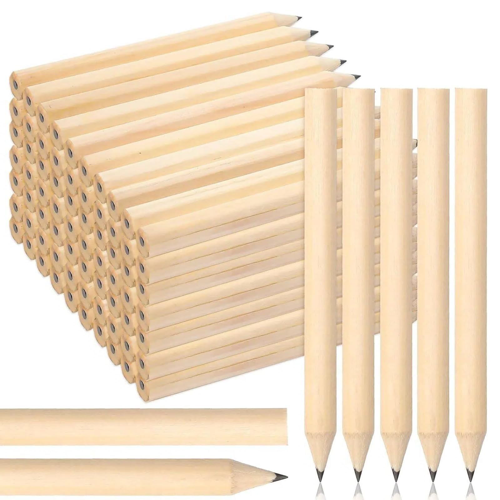 KIQAWEE 50pcs Pencils Mini Short Round Wood Pencils in Bulk Small 3.5" Writing Pencil for Children, Teachers, Engineer, Woodworking, Drawing, Writing, Take Notes, Wood Measuring, Home Use