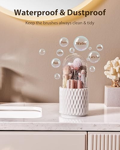 Miniatura 3 de [Actualización] Soporte giratorio para brochas de maquillaje, [a prueba de polvo y resistente al agua] Organizador de brochas de maquillaje