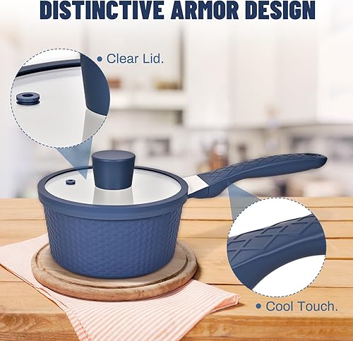 Miniatura 5 de Cacerola antiadherente de 1.5 cuartos de galón con tapa, olla pequeña para cocinar con mango de silicona, apta para lavavajillas y compatible con