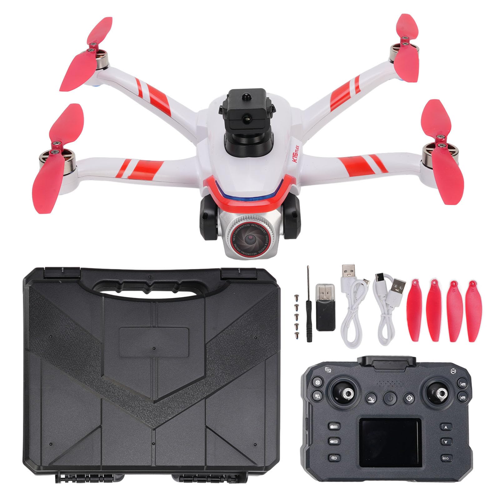 Elprico Czwarty Czterokopter Zdalny, 4K Bezszczotkowy Dron Motorowy Składany Quadkopter, Unikanie Przeszkód, Bułki 360 °, Silny Wiatr, Poziome, Pionowe, Filmowanie, Filtry Piękności (czerwony)