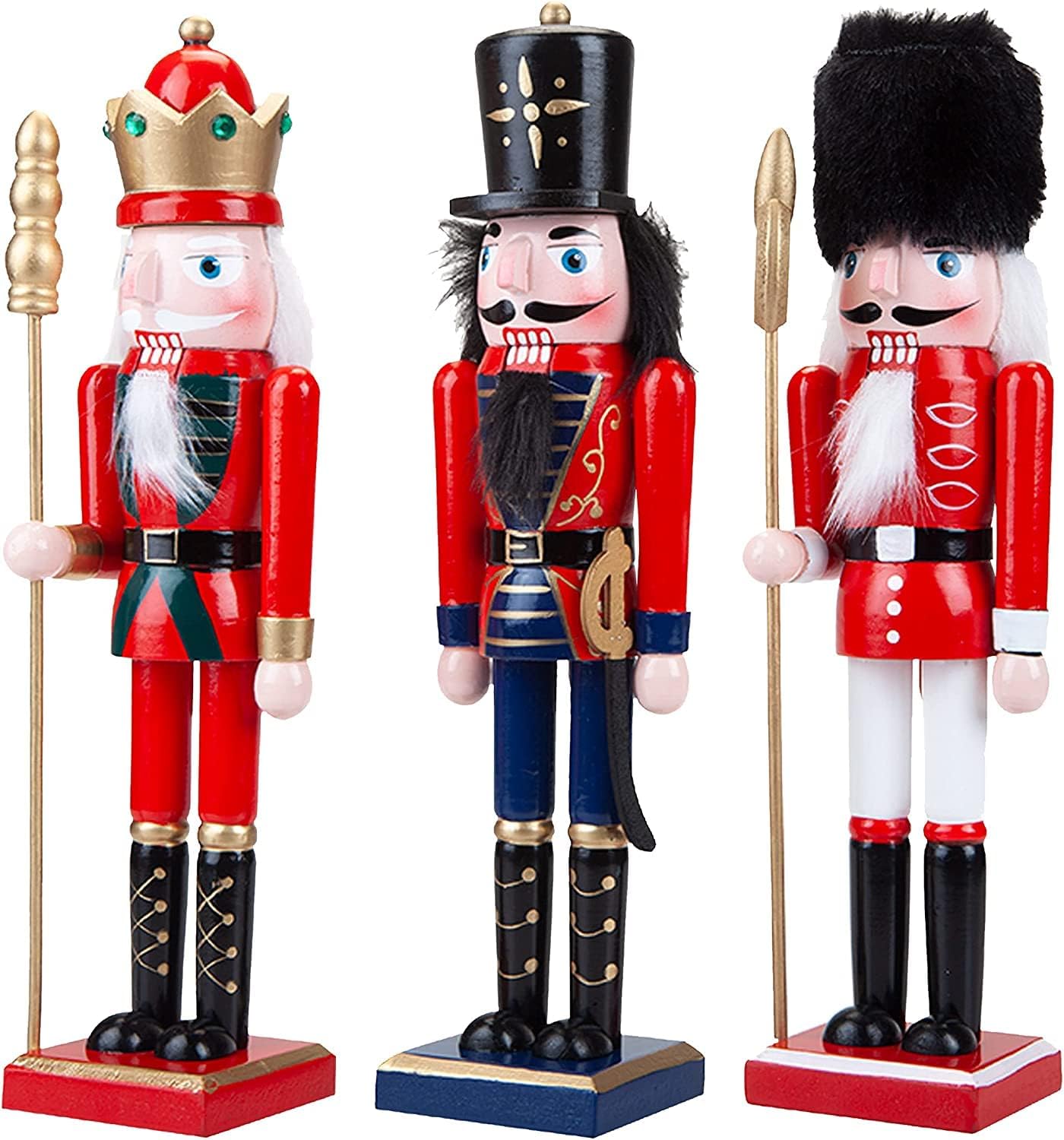 VFM - Nutcracker Christmas Decorations Set of 3, Classic Wooden Highly Detailed Assorted Traditional Xmas Soldiers, Festive Free Standing Painted Figures, Size: 91cm