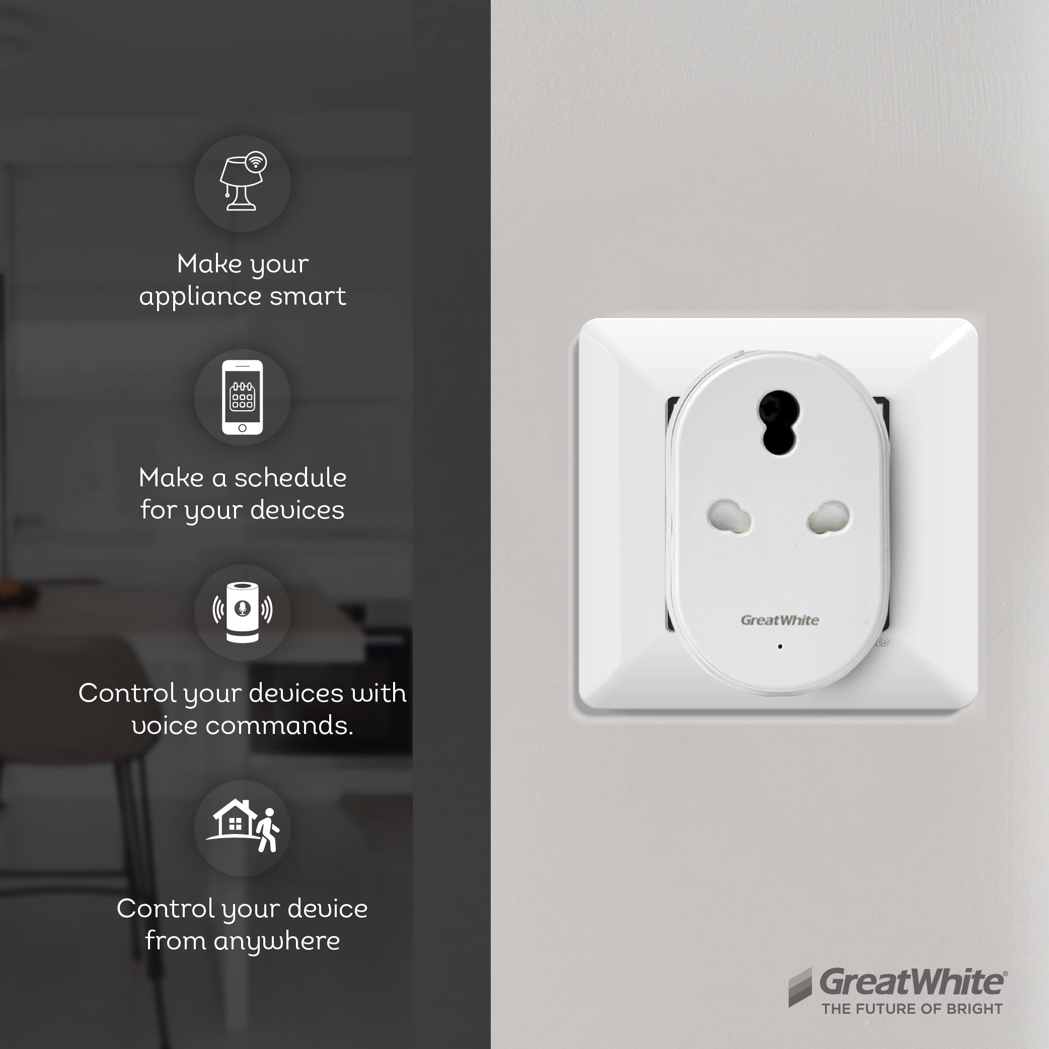 GreatWhite Petra 16A White - Wi-Fi Smart Plug for Large & Small Appliances, works for Air Conditioners, Geysers, Microwave Ovens, Lighting (Voice enabled Alexa and Google Assistant) 3
