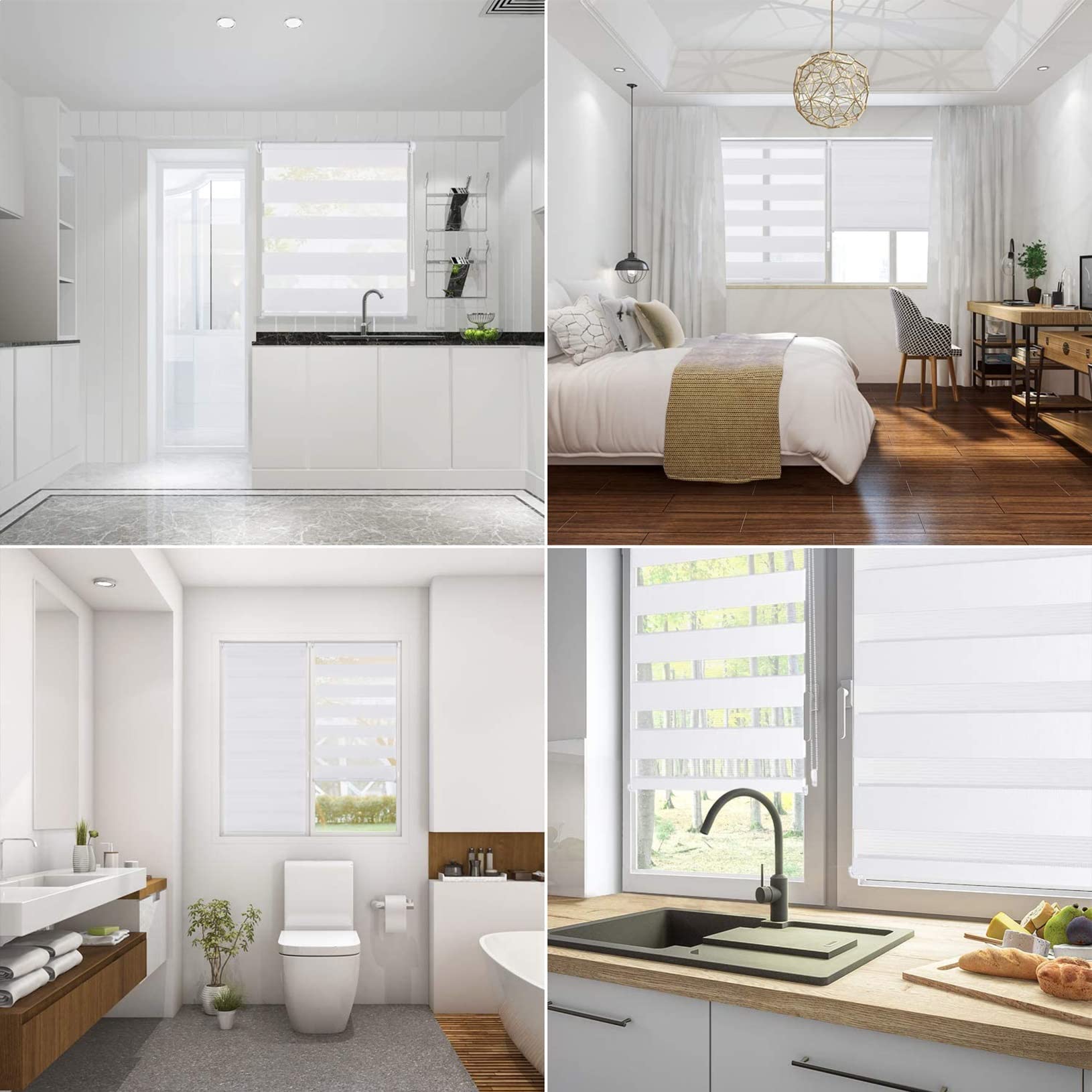Persianas opacas enrollables de tela impermeable con mecanismo de cadena ajustable para baño y oficina, color beige, día y noche, 95 x 320 cm