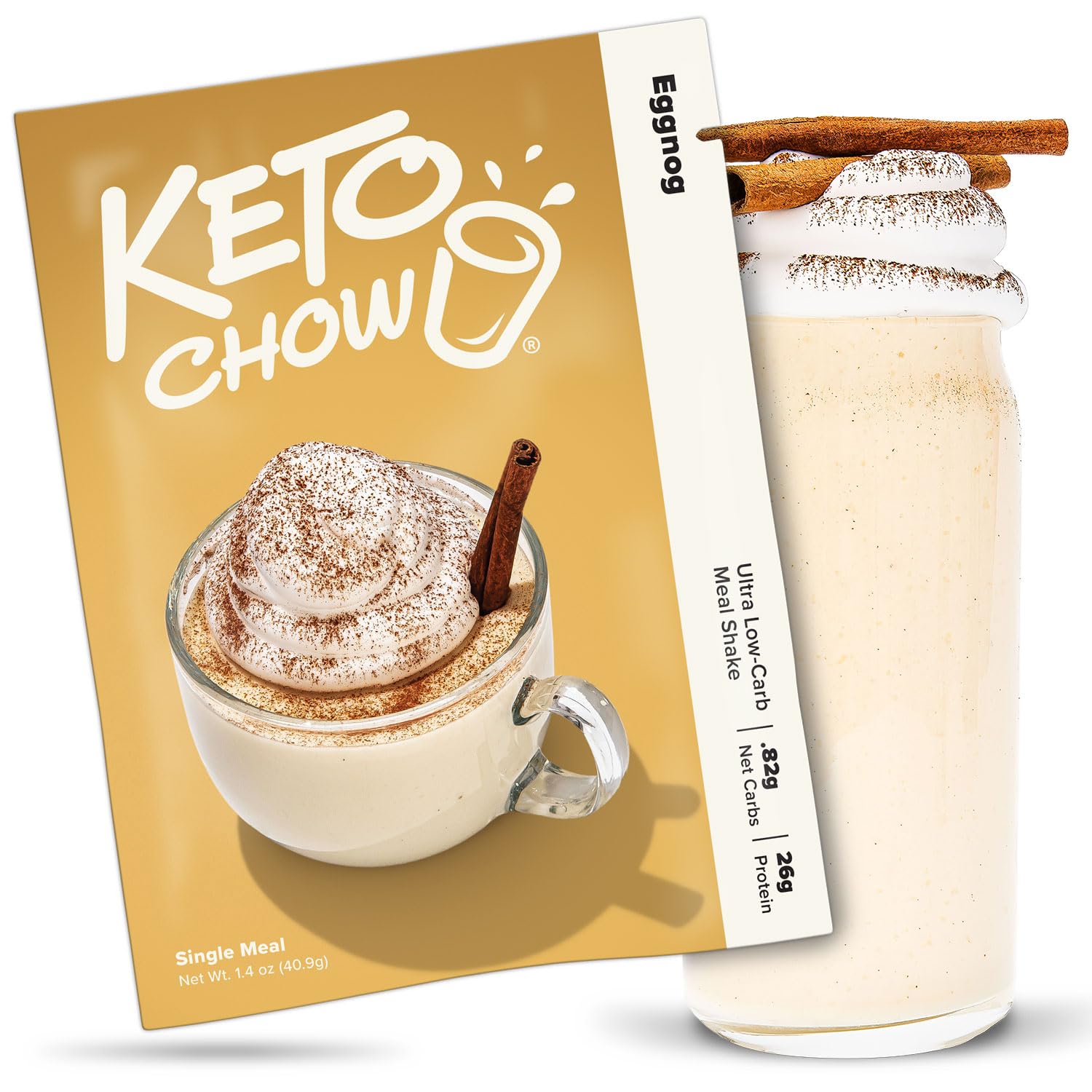 Keto Chow Eggnog | Keto Meal Replacement Shake Powder | Nutritionally Complete | Low Carb | Delicious Easy Meal Substitute | Protein Rich You Choose The Fat | Single Meal