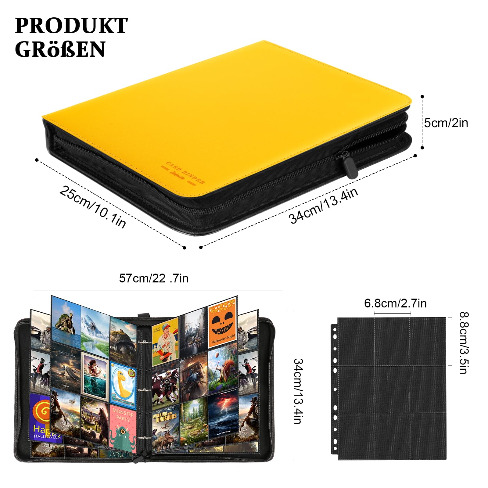 Trading Card Binder 9 Pocket,30 Pages Removable Sleeves Holds Up to 540 Card Folder,Card Album with Zippe for Collectible Games,Sports,TCG,MTG(Yellow) - Image 3