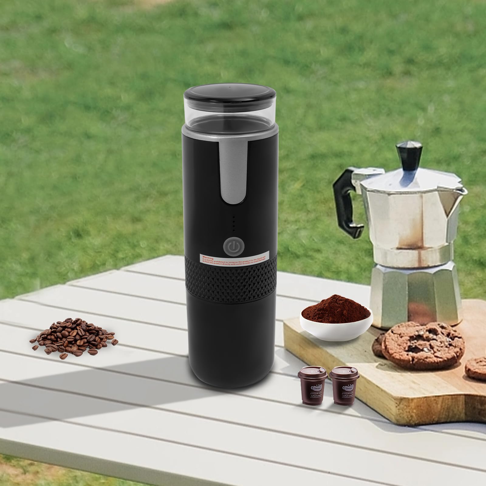Cafetera de café portátil eléctrica recargable de 12 V con calefacción de un solo toque, compatible con cápsulas NS y café molido para viajes de camping en casa
