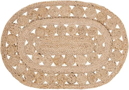 VHC Brands Celeste Braided Jute Oval Welcome Mat Farmhouse Handwoven Boho Area Rug, 20x30