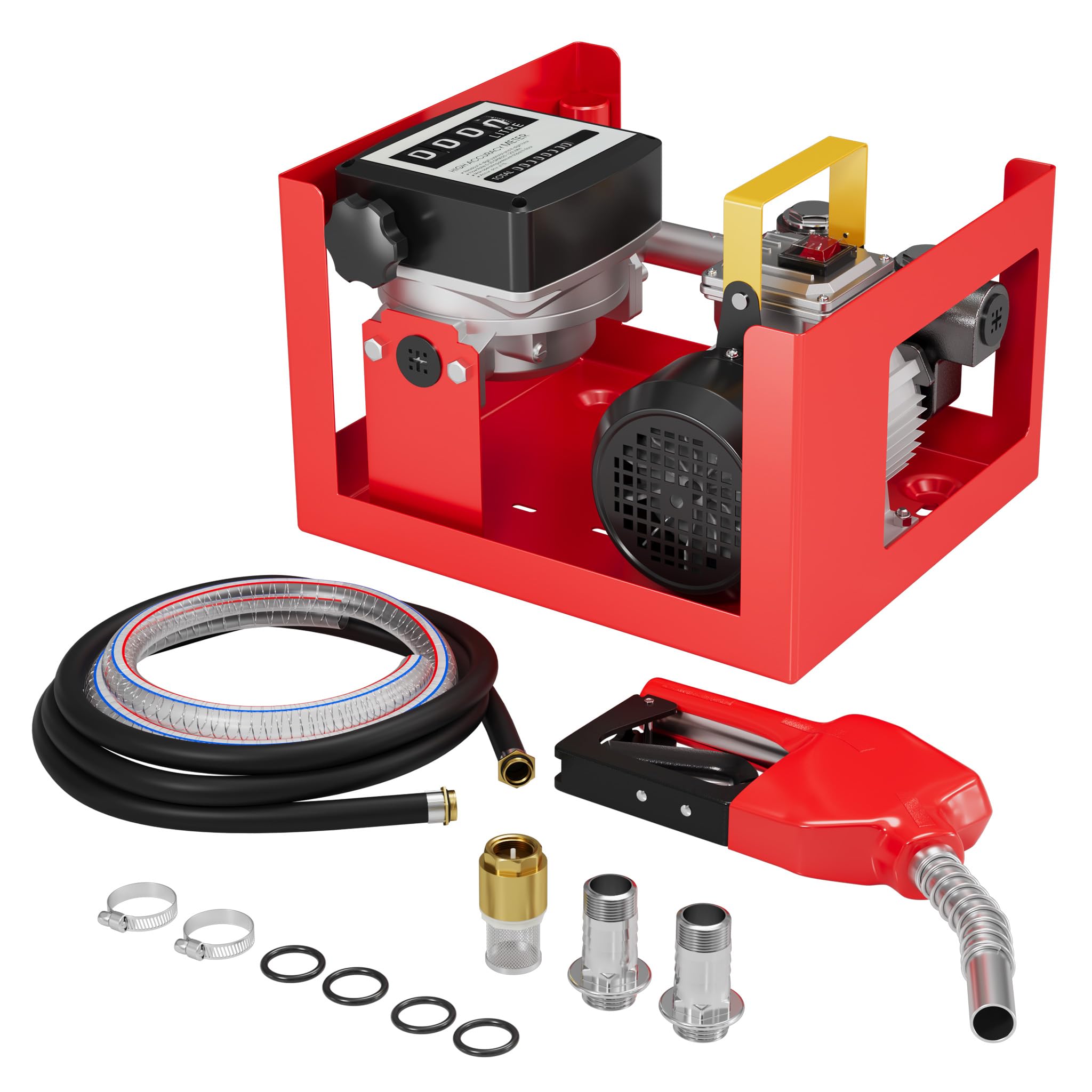 Wiltec Pompe à fuel ou gasoil bio mobile – Autoaspirante – 230 V / 550 W – 60 l/​min / 2800 tr/​min – avec Pistolet, Compteur, Tuyaux, Châssis de montage et Accessoires