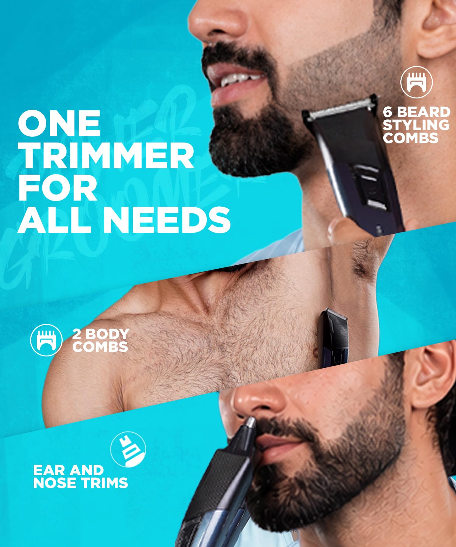 Bombay Shaving Company Trimmer 11 in 1 da uomo, tutto in uno, trimmer per tutto il corpo da uomo, tempo di ricarica di 90 minuti, tempo di esecuzione di 90 minuti, per capelli, orecchie, barba, corpo,