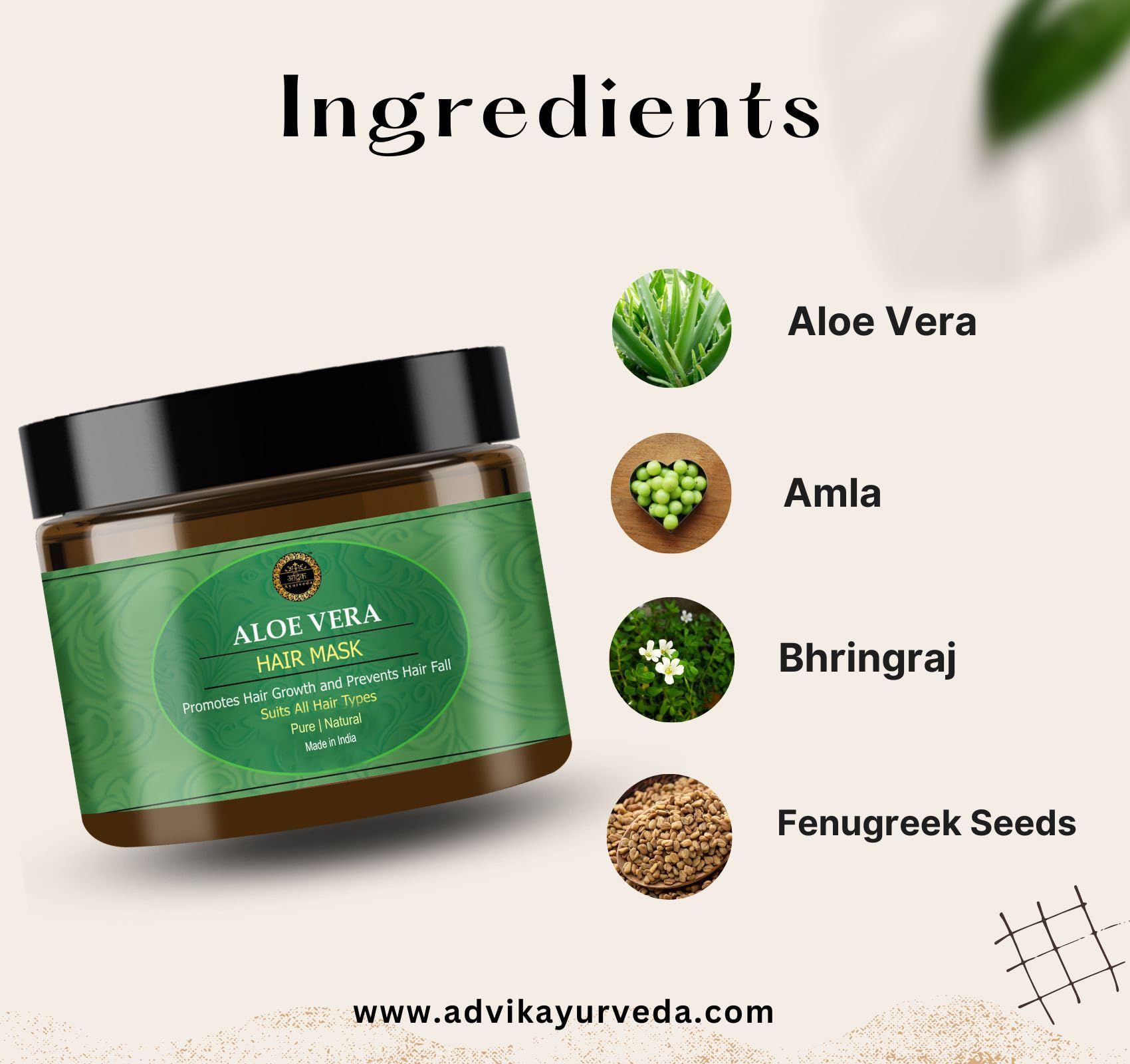 Advik Ayurveda Aloe Vera Hair Mask for Dry & Frizzy Hair, 70 gr | Hair Mask  for Hair Growth, Dandruff and Hairfall Control | For all Hair Types : ...