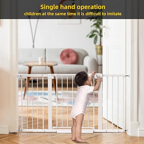 Miniatura 7 de Puerta para bebés Easy Step Walk-Thru Puerta de seguridad ajustable para bebés y mascotas, kit de montaje a presión, incluye tazas y extensiones