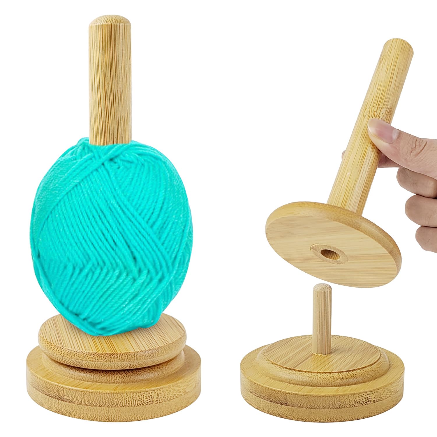 Porta filo portatile in legno, filo di legno e supporto per filo, supporto per rotolo di lana, con cuscinetto a sfera, dispenser girevole, per appassionati di cucito (colore legno naturale)