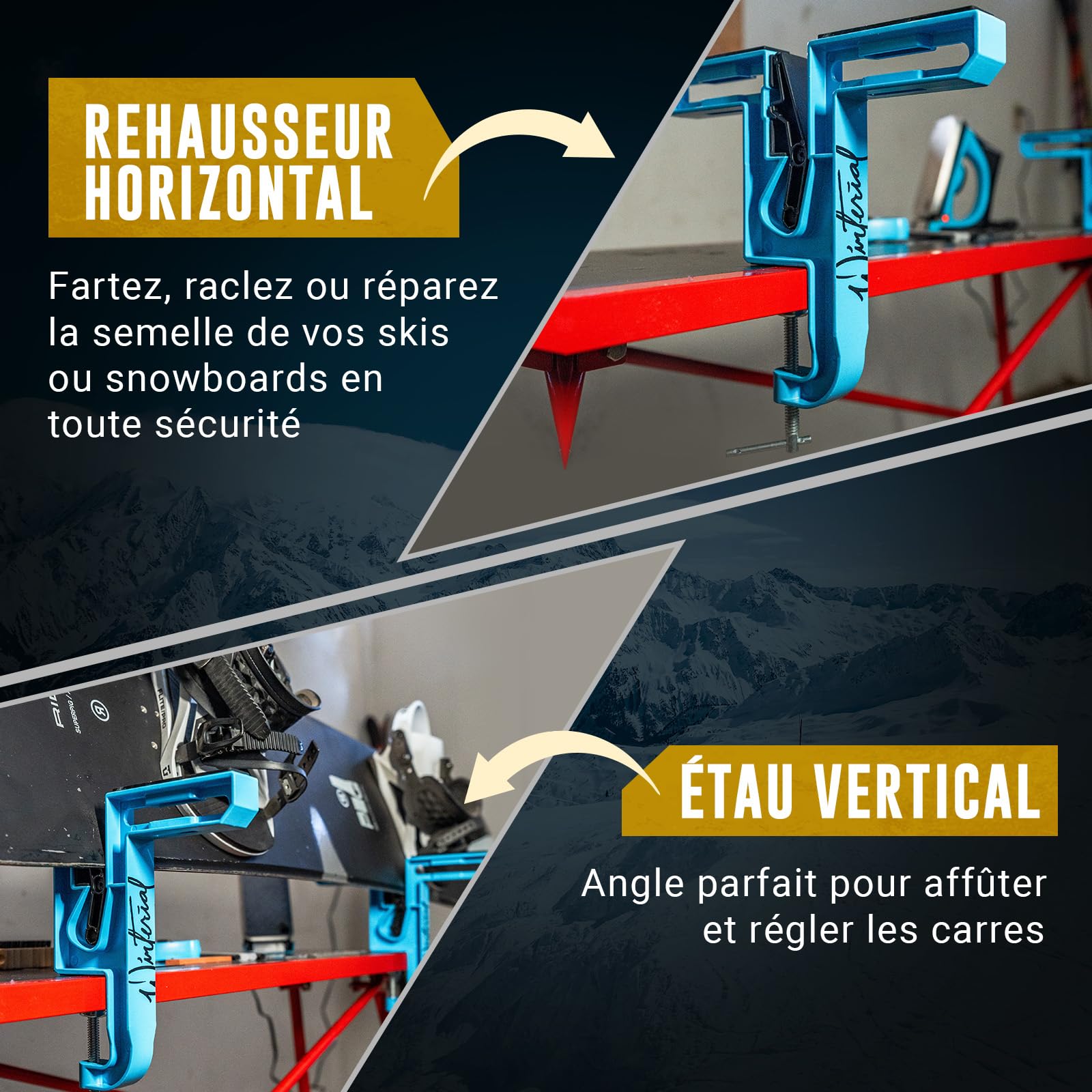 Winterial Étau à Skis et Snowboard Set de 2 Réglable Positions Horizontales Verticales
