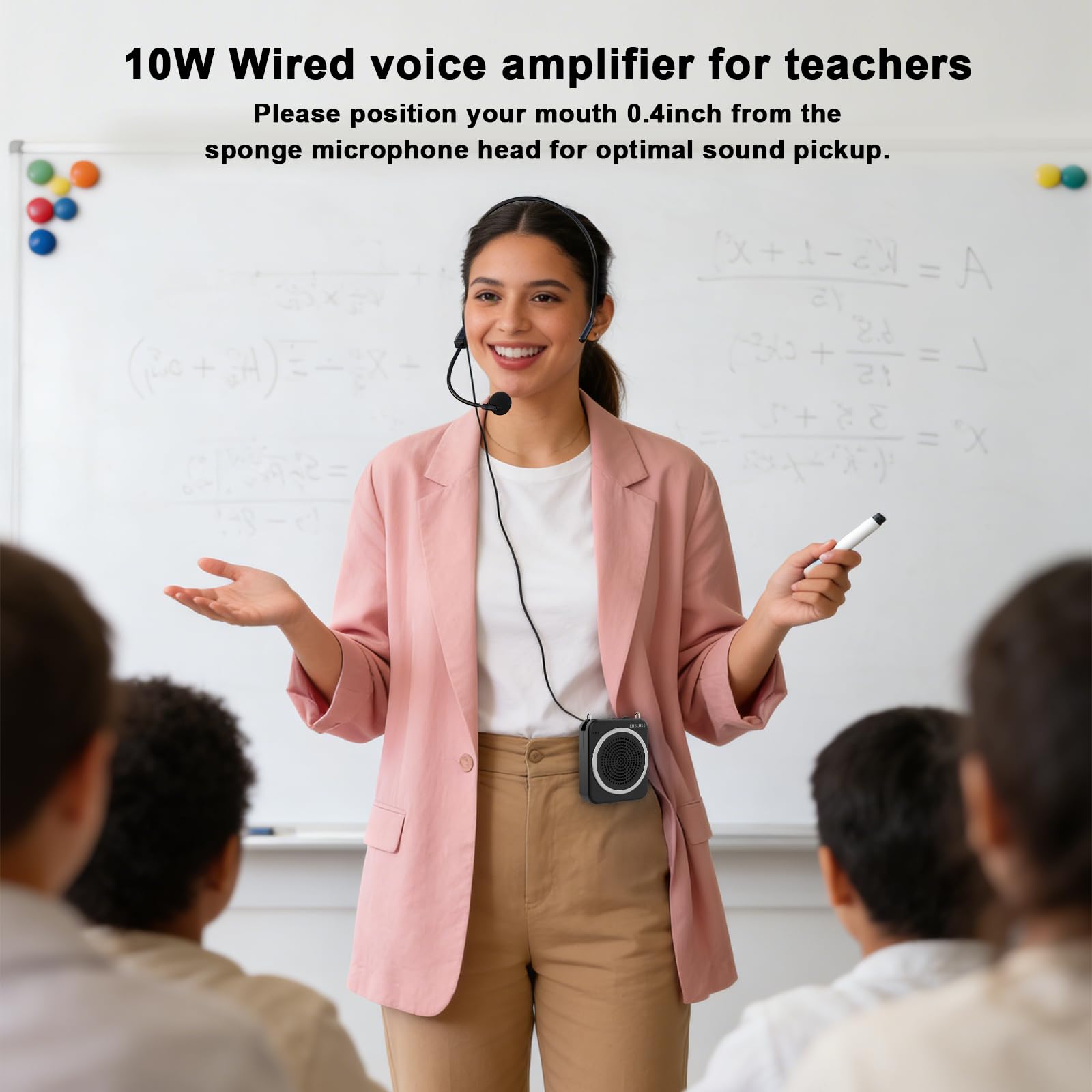 Kabelgebundenes Mikrofon Sprachverstärker für Lehrer, 15W 2800mAh Tragbarer Lautsprecher für Klassenzimmer, Training, Tourführer, Yoga, Outdoor, (Schwarz)