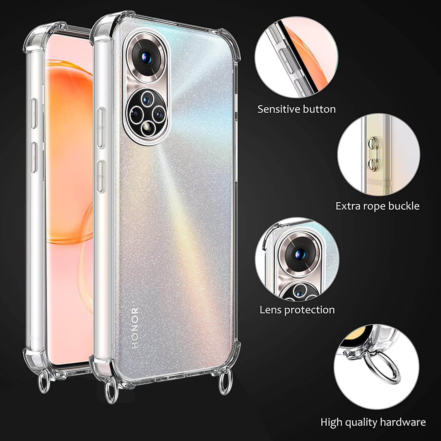 Coque Avec Cordon Pour Honor 50 (NTH-AN00) - Transparente Avec Accents Or - TPU - Neuf