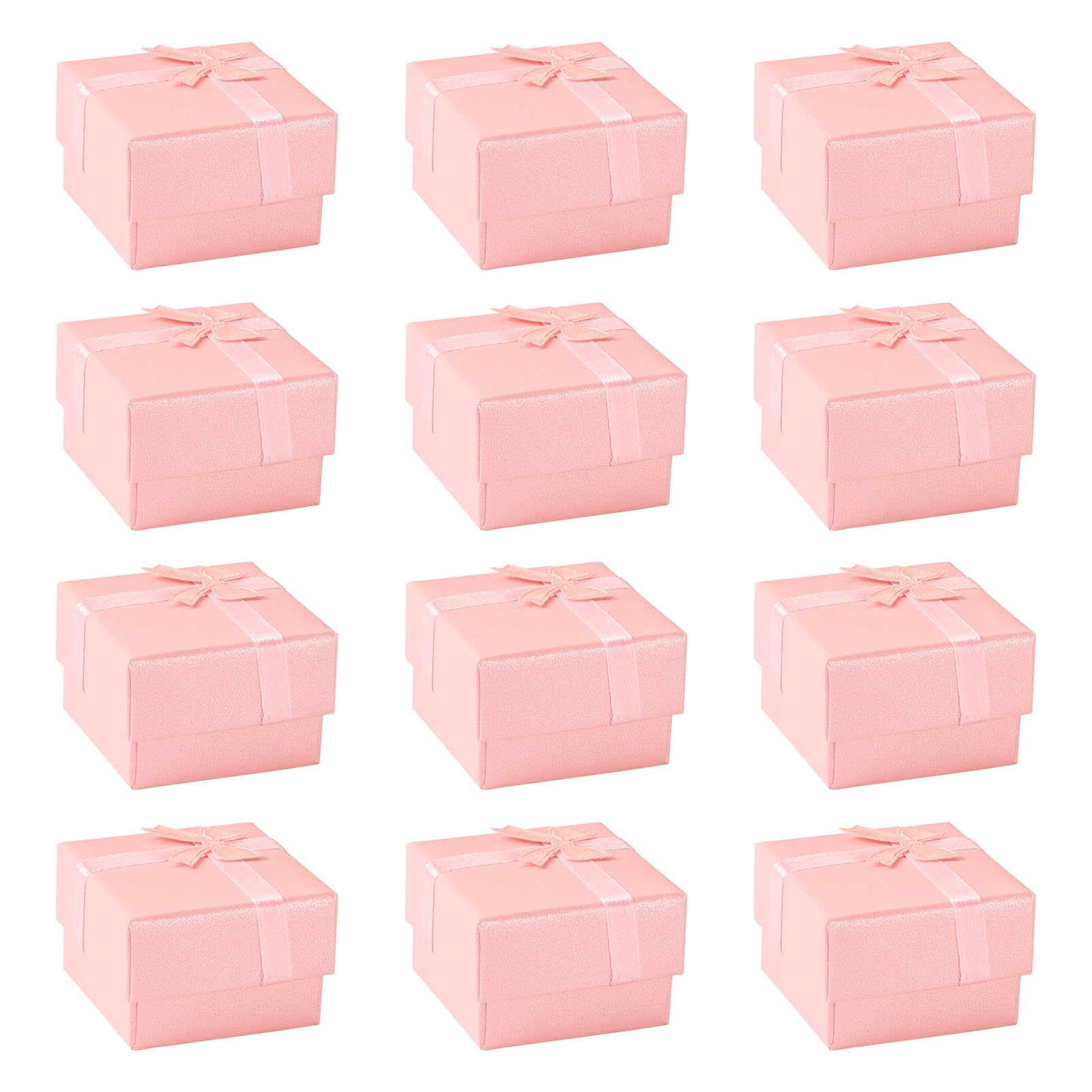 Cheriswelry 12 Pack Cardboard Rings Boxes 5x5cm Jewellery Ring Gift Box Bulk with Black Sponge Inside for Proposal Engagement Wedding Anniversary Pink