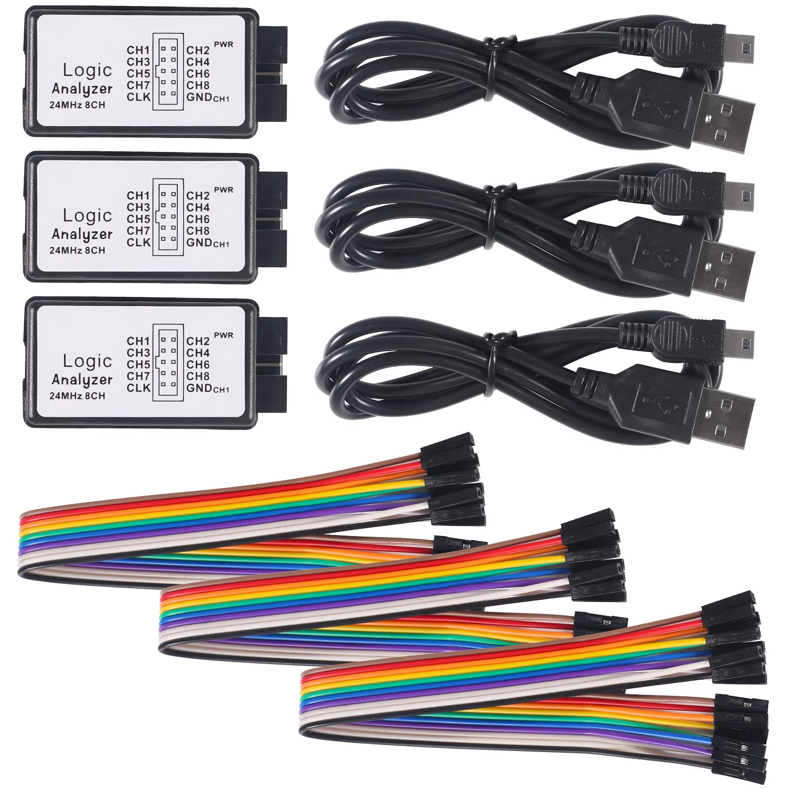 3PCS USB Logic Analyzer Gerät mit USB Kabel 5MHz 24MHz 8CH 8 Kanal UART IIC SPI Debug Logic Analyzer Professioneller Mikrocontroller Gerät Netzwerkanalyse Set für Arduino FPGA ARM M100 SCM
