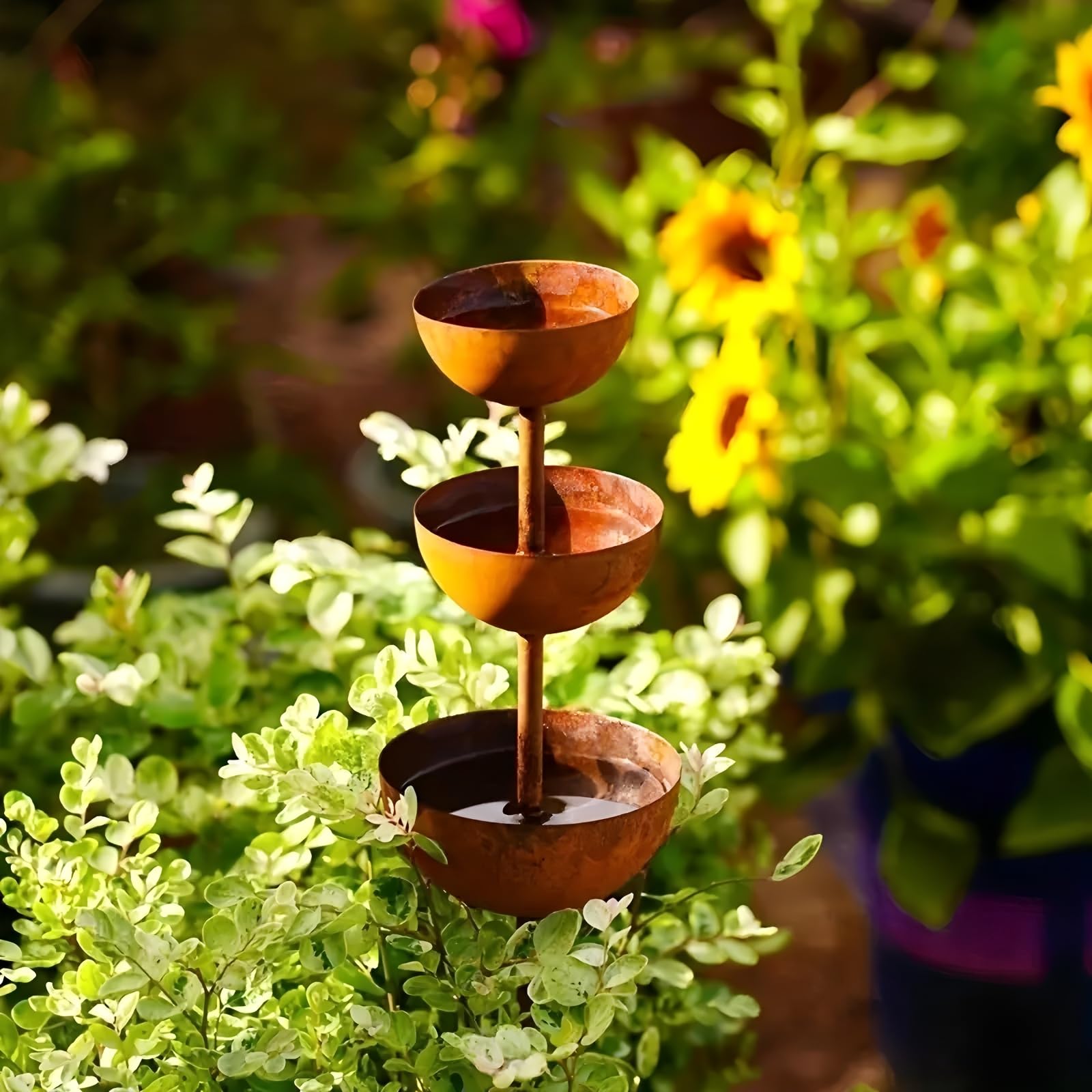 yeeplo Rain Catcher Garden Stake Rust, Insect Trough Garden, Rust Decoration, Garden Decoration, Metal Garden Decoration for Outdoors, Garden Stake Natural Grate, 68 cm