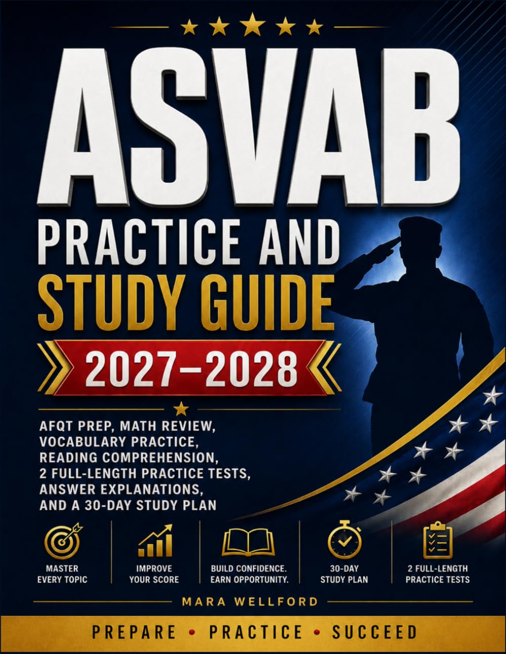 ASVAB Practice and Study Guide 2027–2028: AFQT Prep, Math Review, Vocabulary Practice, Reading Comprehension, 2 Full-Length Practice Tests, Answer Explanations, and a 30-Day Study Plan