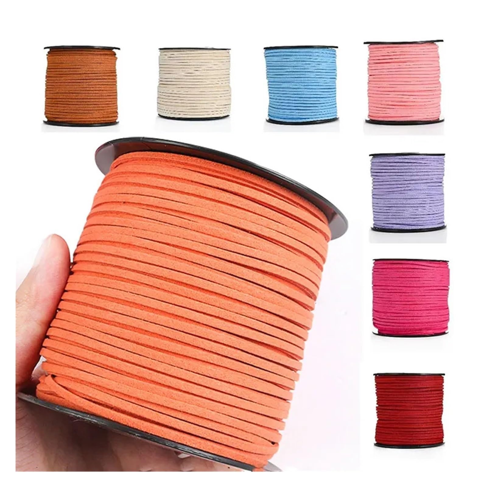 Nylonschnur, 2 Stück, 3 mm, Wildlederschnur, 91 m, flach, geflochtenes Seil für Halsketten, Armbänder, Perlen, Basteln, für Armbänder, Makramee, Orange