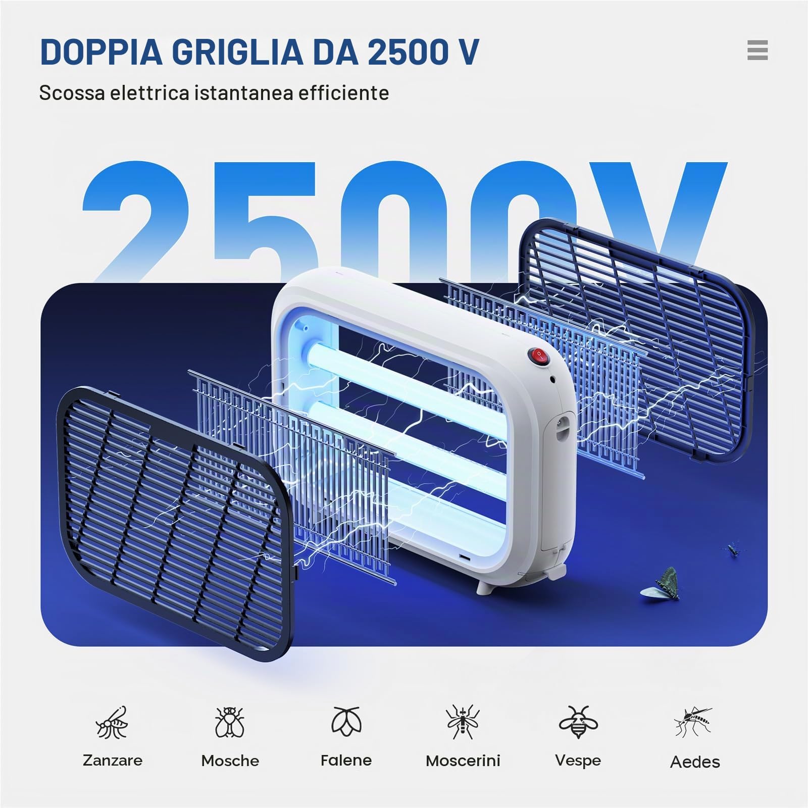 Lampada Antizanzare Elettrica, 20W UV Zanzariera Elettrica, 2 UV LED Lampe Anti Moustique Eliminatore Elettrico di Insetti Acchiappamosche per Zanzare, Mosche, Cavo 1.5m