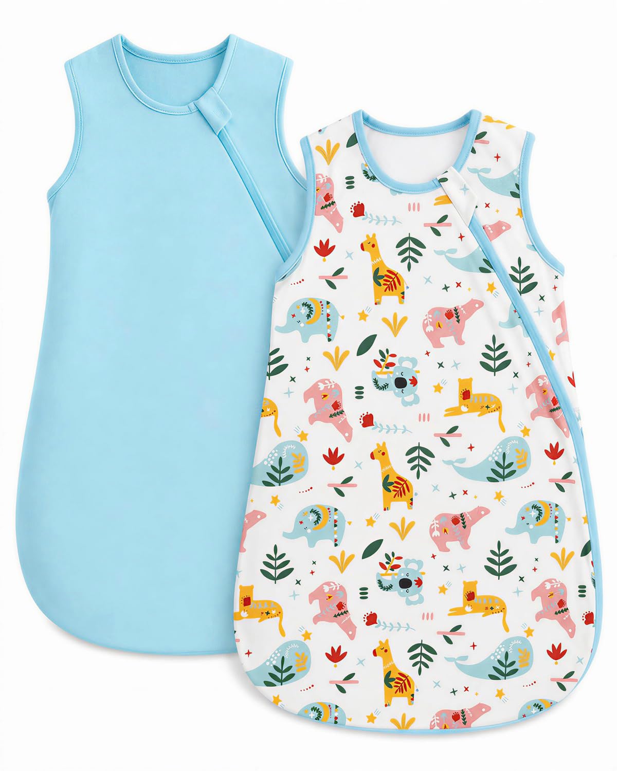 WYTbaby 2 Pack Baby Sleeping Bag 0.5 Tog - 100% Cotton Baby Sleep Sack Wearable Blanket for Infants 6-12 Months,Blue Animal Print