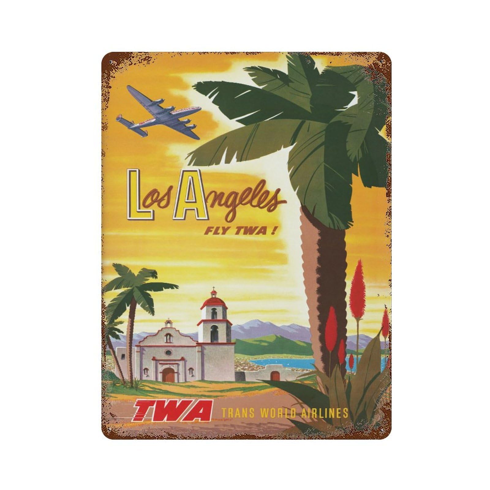 xiaoxiaoshen Los Angeles Vintage Travel TWA Wall Decor Art Metal Tin Poster Modern Home Decor Art Home Bar Shop Decorations Vintage Sign 40x30cm