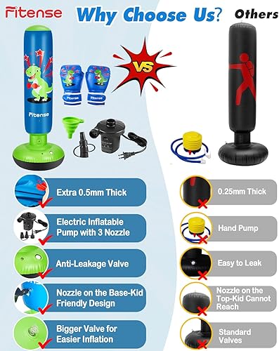 Miniatura 2 de Kids Punching Bag, 63 Inch Inflatable Punching Bag with Electric Air Pump & Gloves, Kids Boxing Bag for Boys Girls Age 6-12, Dinosaur Ninja Boxing