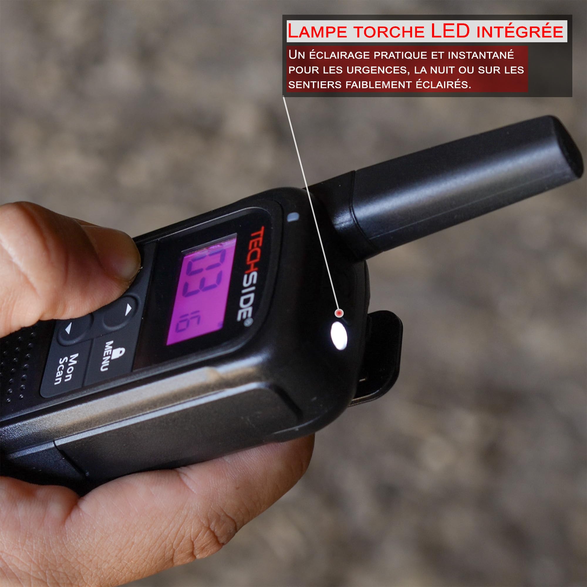TechSide TS-T3 Go Talkie-Walkie PMR446, 16 Canaux, Portée 10 km, Recharge USB-C, avec Lampe LED, Lot de 2