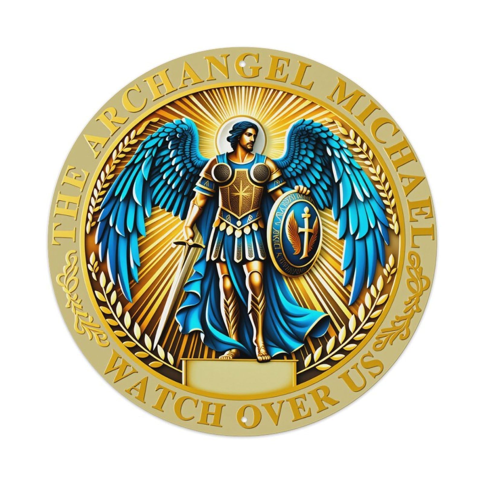 Archangel Michael With Sword And Shield Metal Tin Sign Plaque