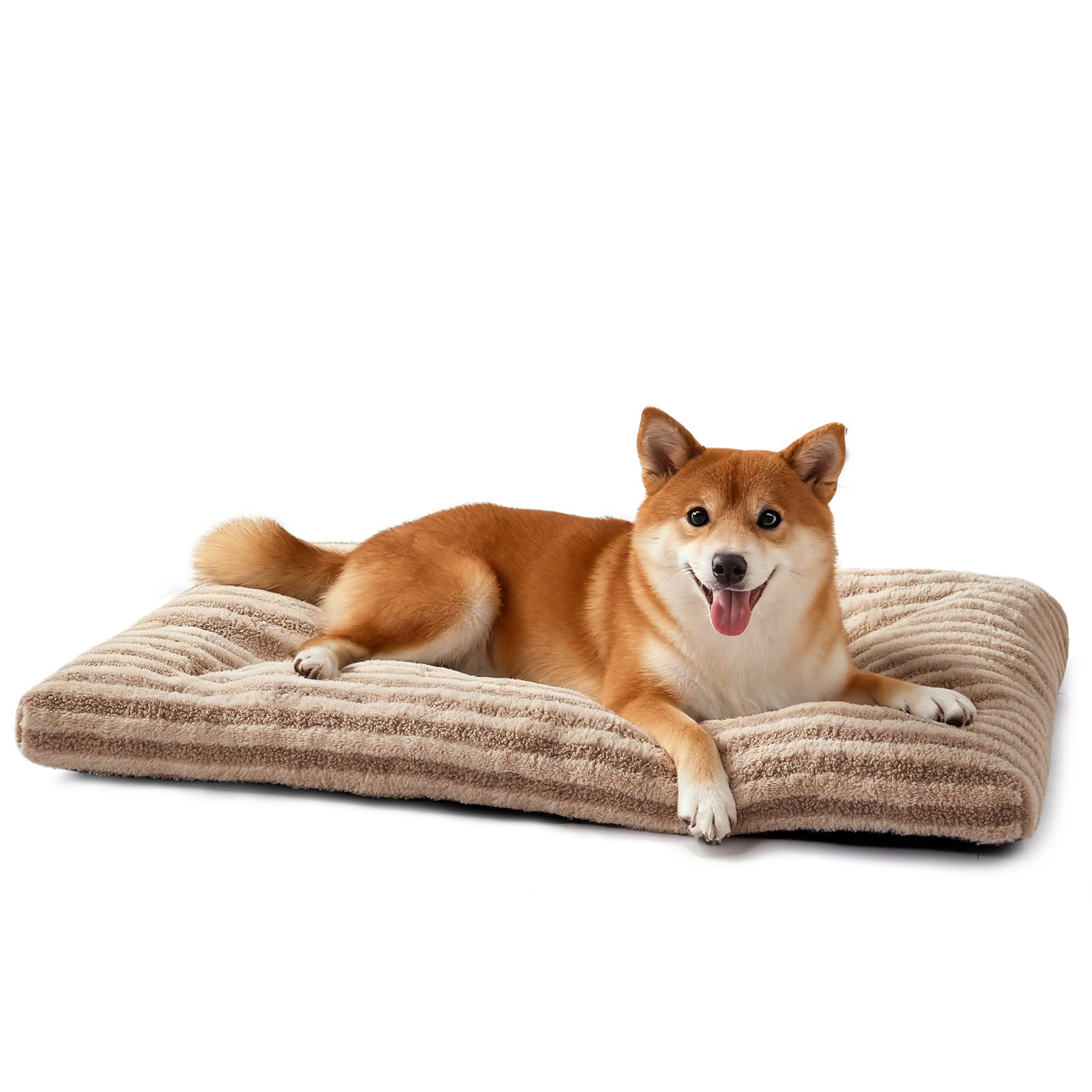 Pawk Medium Dog Bed Washable - Fluffy Plush Fur Dog Mattress, Anti-Slip Dog Beds for Dog Crate, Calming Anti Anxiety Dog Mat, 74 × 53 × 8 cm, Brown