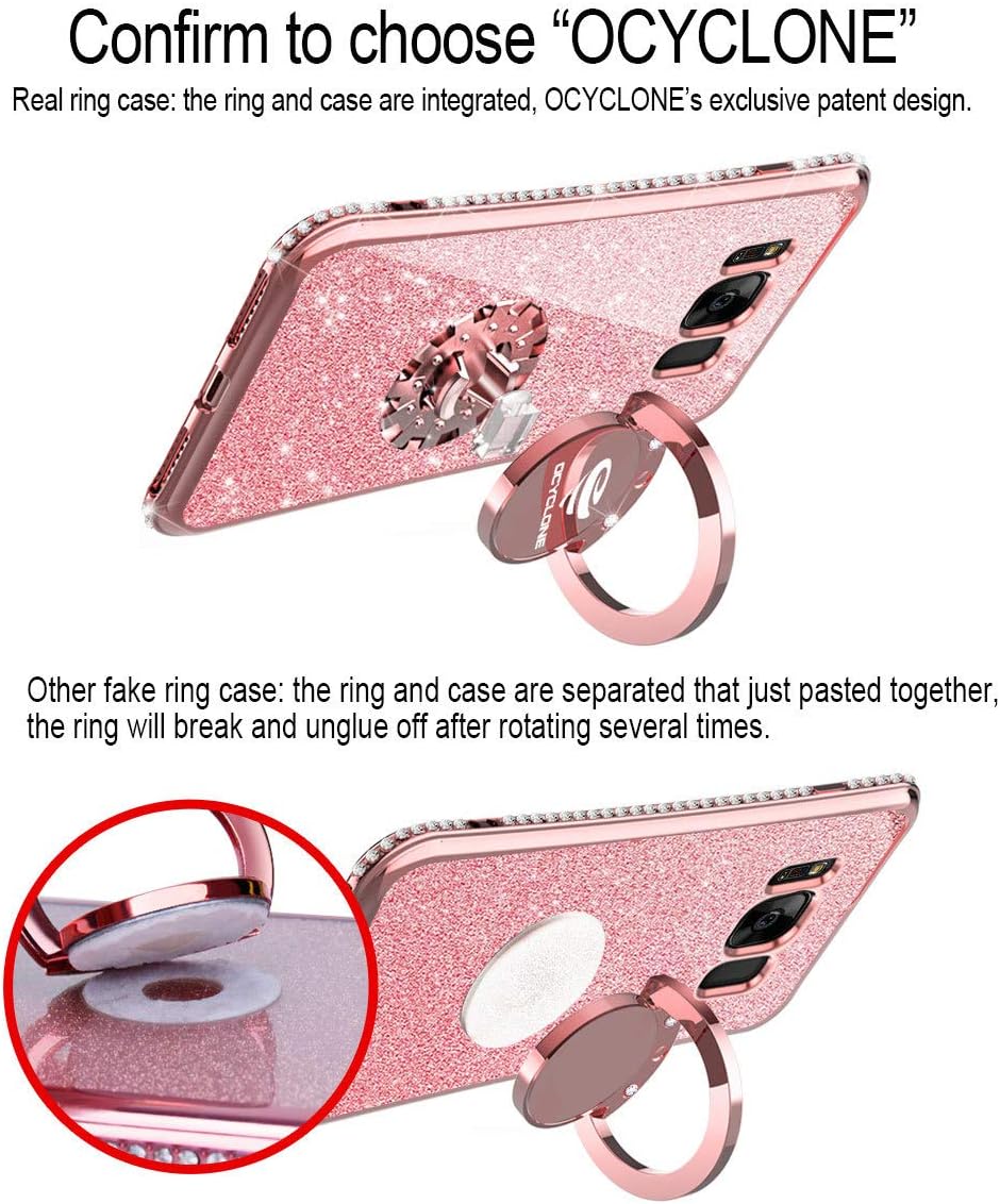 OCYCLONE Galaxy S8 Case, Glitter Luxury Cute Phone Case for Women Girls with Kickstand, Bling Diamond Rhinestone Bumper with Ring Stand Compatible with Galaxy S8 Case for Girl Women - Rose Gold