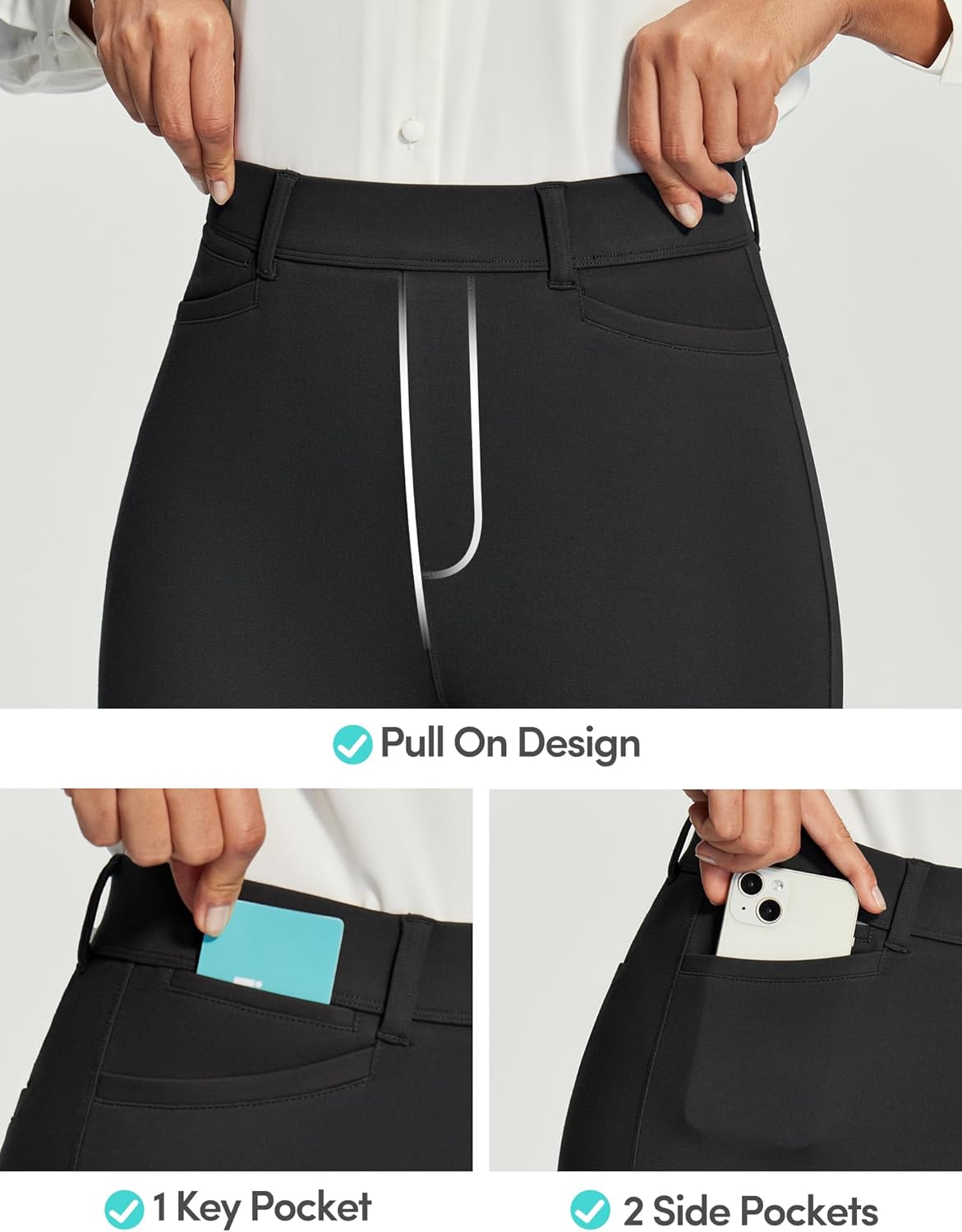 IUGA Stretchy Work Pants Women Pull On Skinny Ponte Dress Pants Slim Fit Office Teacher Business Casual Outfits with Pockets - Image 5