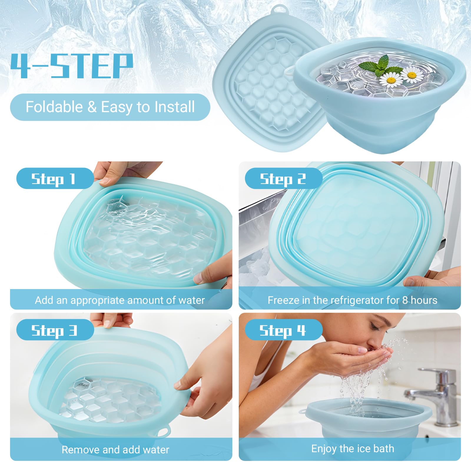 Bol de Bain à Glace en Silicone,Ice Bath Bowl,Convient aux Voyages et à une Utilisation à Domicile, Réduit les Gonflements et Apaise la Peau, Sans BPA et Inodore (Bleu)